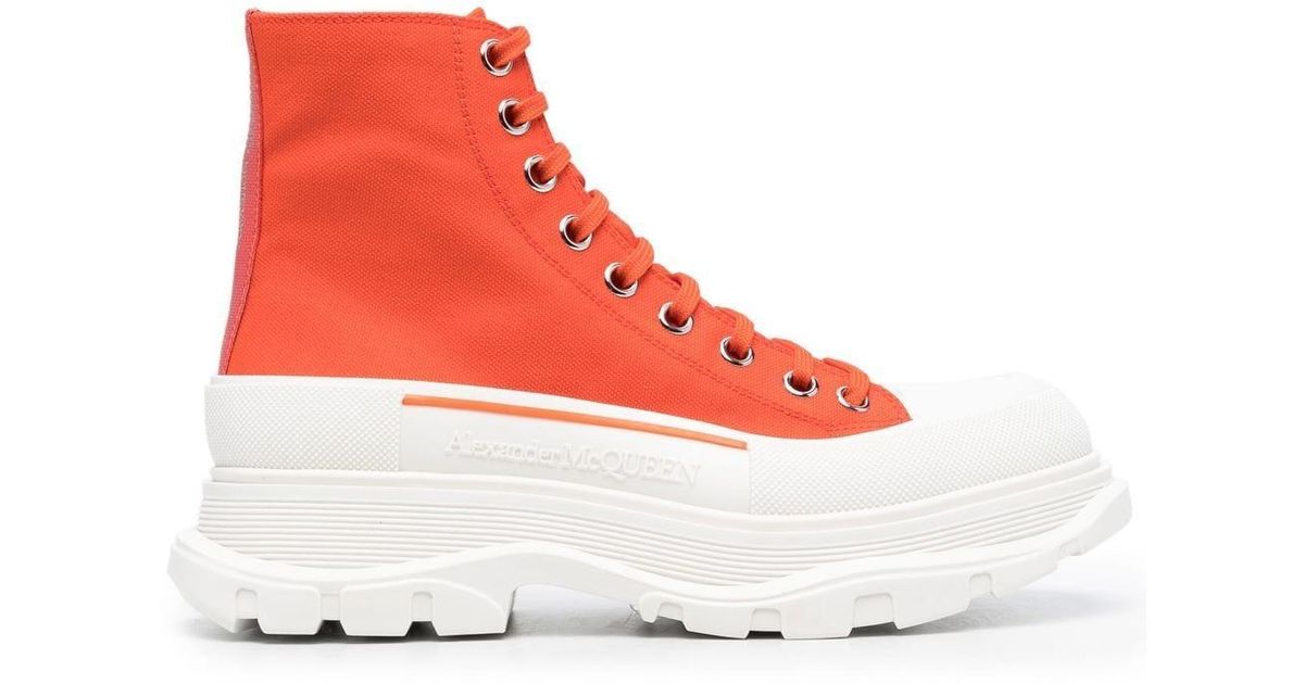 Alexander McQueen Leather Chunky Hightop Sneakers in Orange (Red) Lyst
