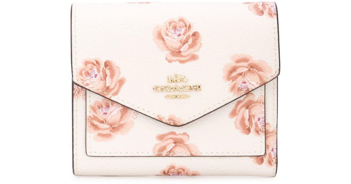 COACH Rose Print Small Wallet in White - Lyst