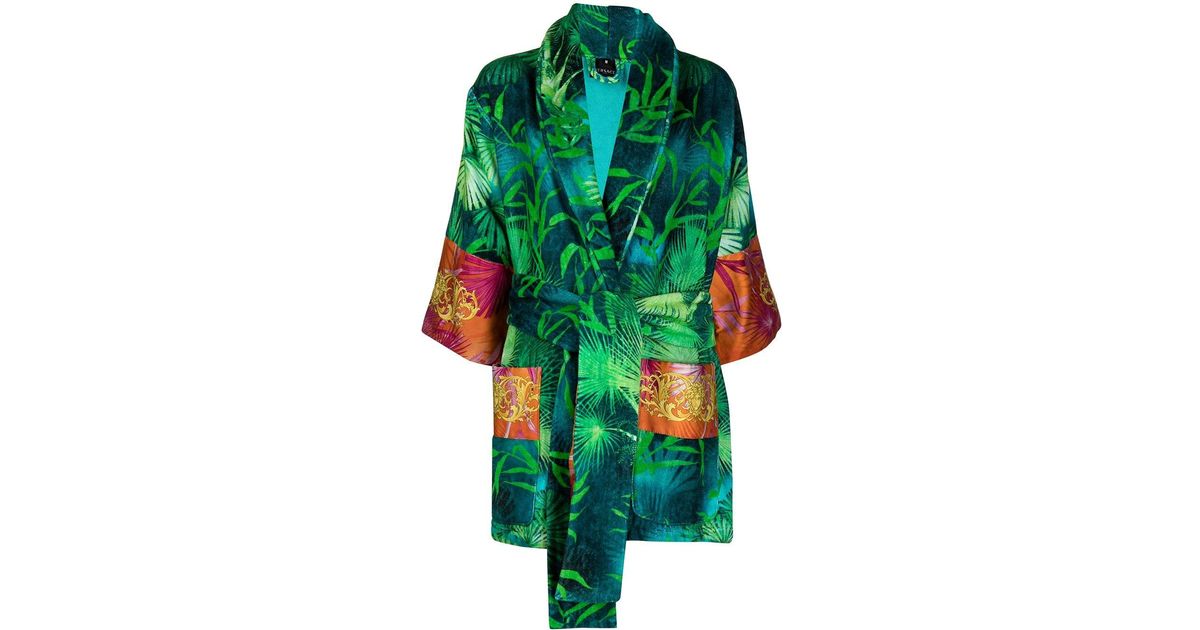 Versace Cotton Jungle-print Belted Robe 