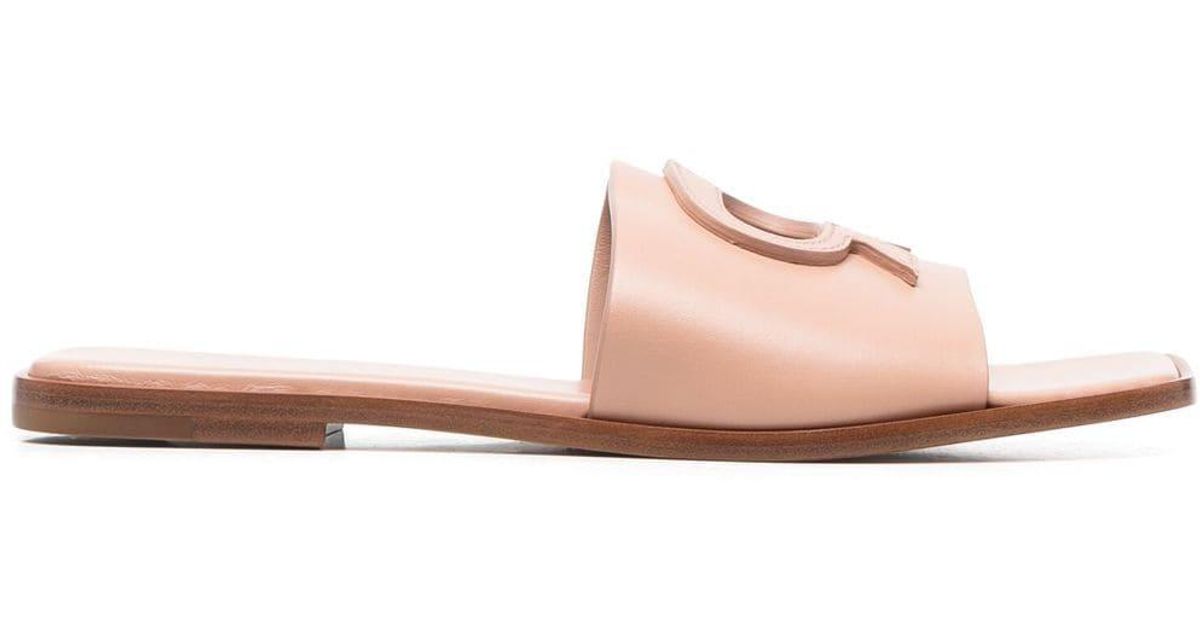 Gianvito Rossi Leather Logo Cut-out Flat Sandals in Pink | Lyst