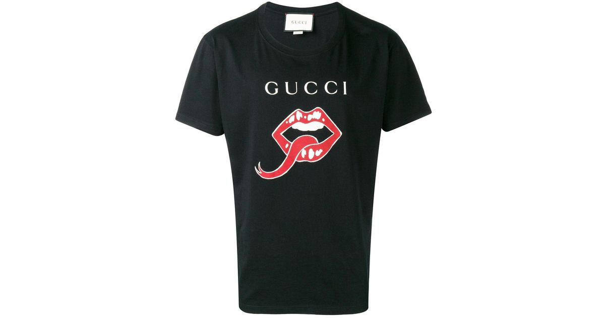 Gucci Cotton Mouth And Tongue Print T-shirt in Black for Men | Lyst Canada