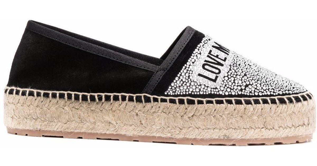 Love Moschino Leder Espadrilles mit StrassLogo in Mettallic Lyst DE