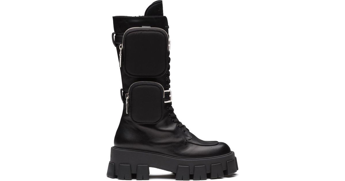 Prada Leather Monolith Chunky Boots in Black | Lyst