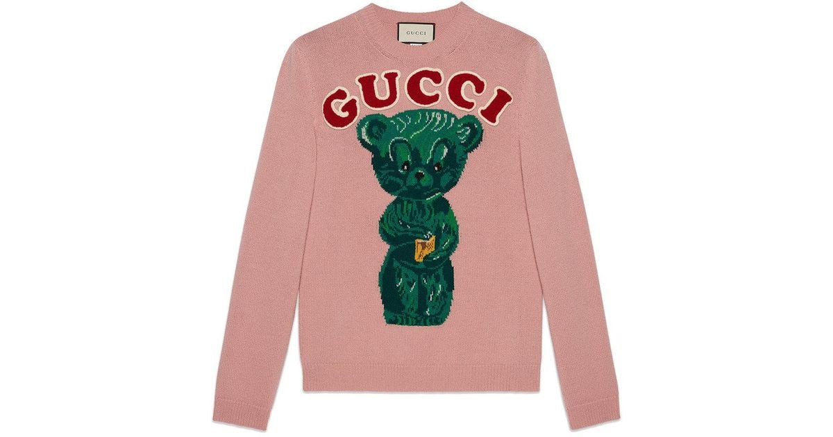 Gucci Bear Wool Jacquard Sweater in Pink for Men