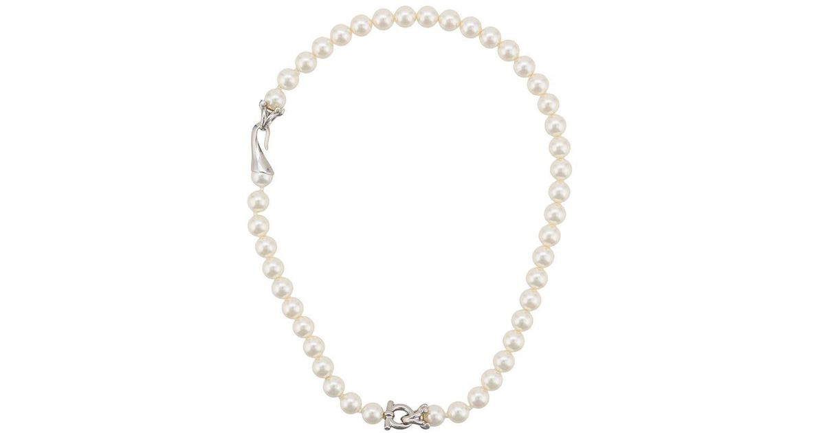 Ferragamo Swarovski Pearl Necklace in White | Lyst