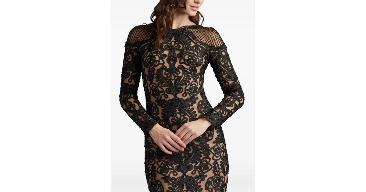 velvet and lace long sleeve dress self-portrait - Black Velvet Lace Maxi Dress main image 1