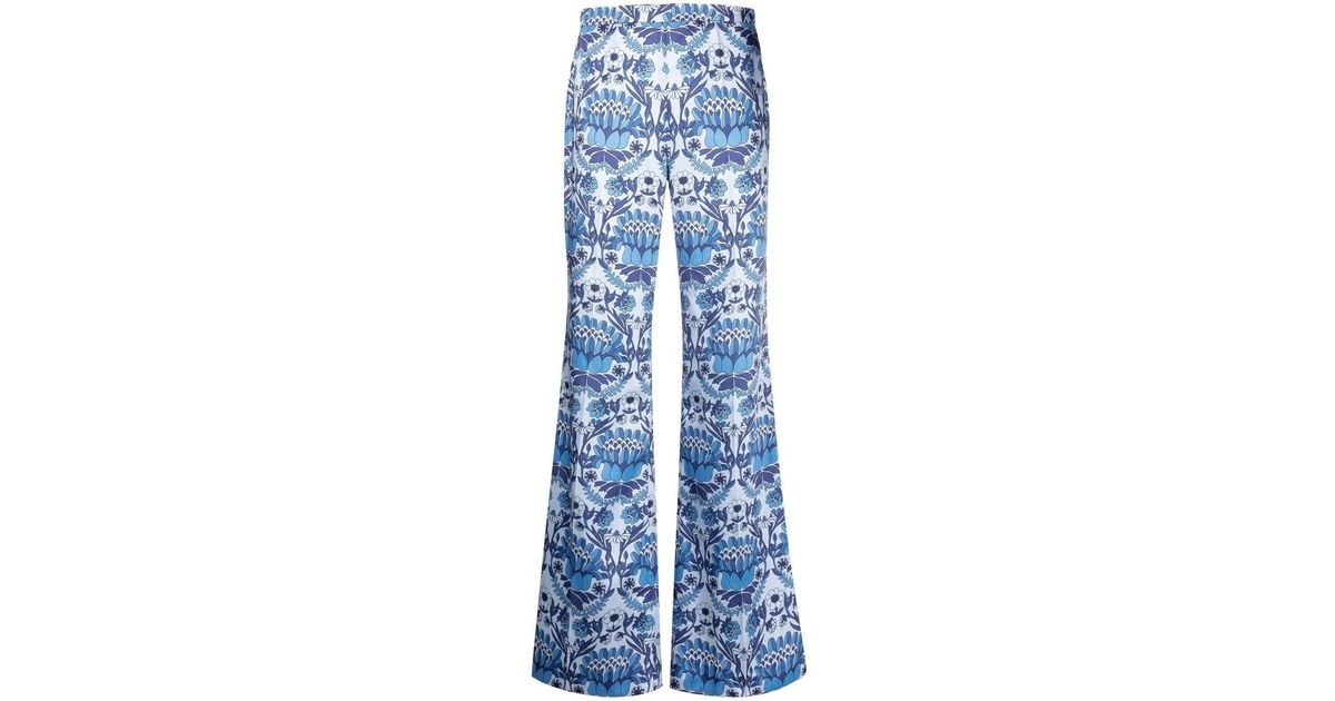 Sandro Floral-pattern Flared Trousers in Blue | Lyst