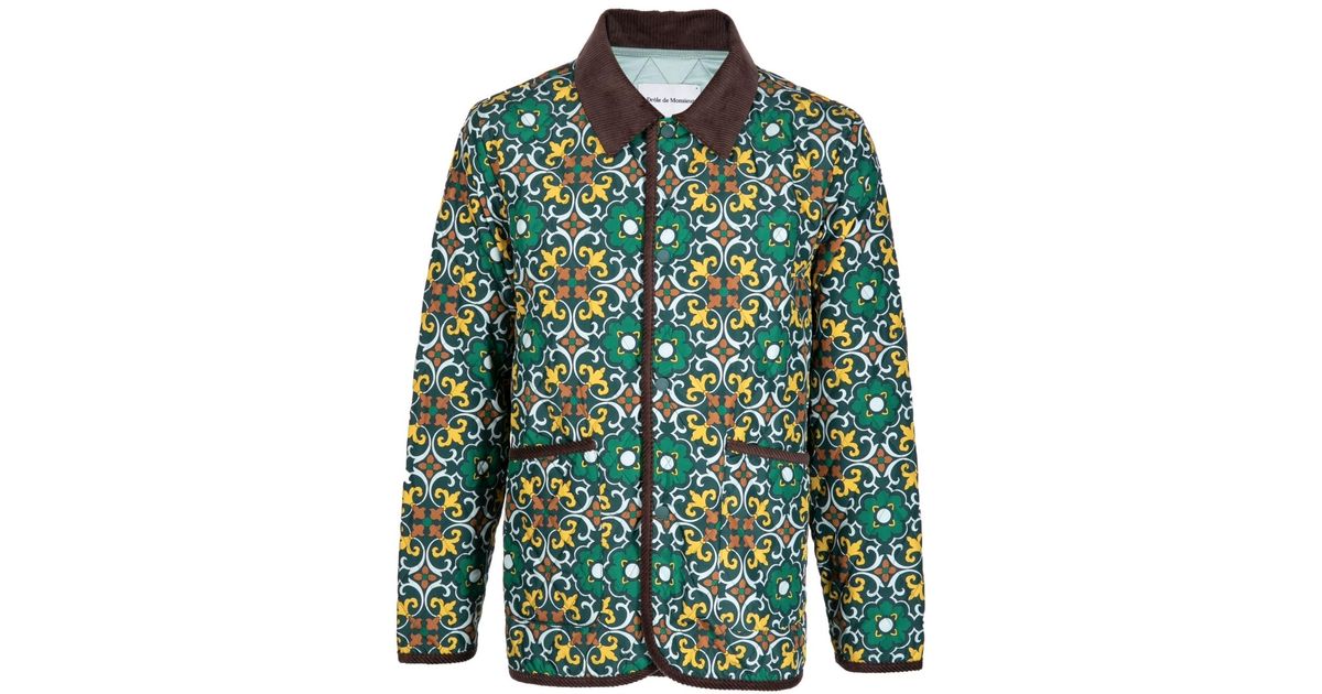 Drole de Monsieur Geometric-print Quilted Jacket in Green for Men | Lyst