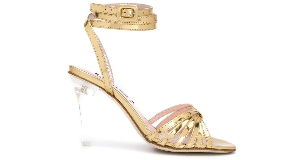 LEANDRA MEDINE Leather Caged Heeled Sandals in Gold (Metallic) - Lyst