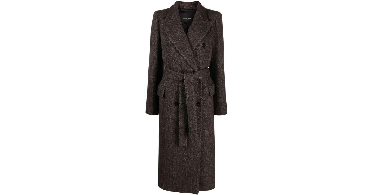 Roberto Collina Belted Double-breasted Maxi Coat in Black | Lyst