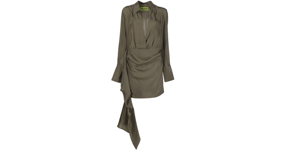 GAUGE81 Gravia Long-sleeve Silk Minidress in Green | Lyst
