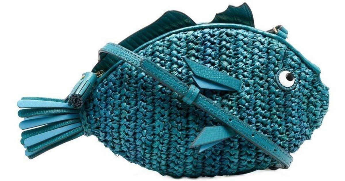 Anya Hindmarch Fish Raffia Crossbody Bag in Blue Lyst