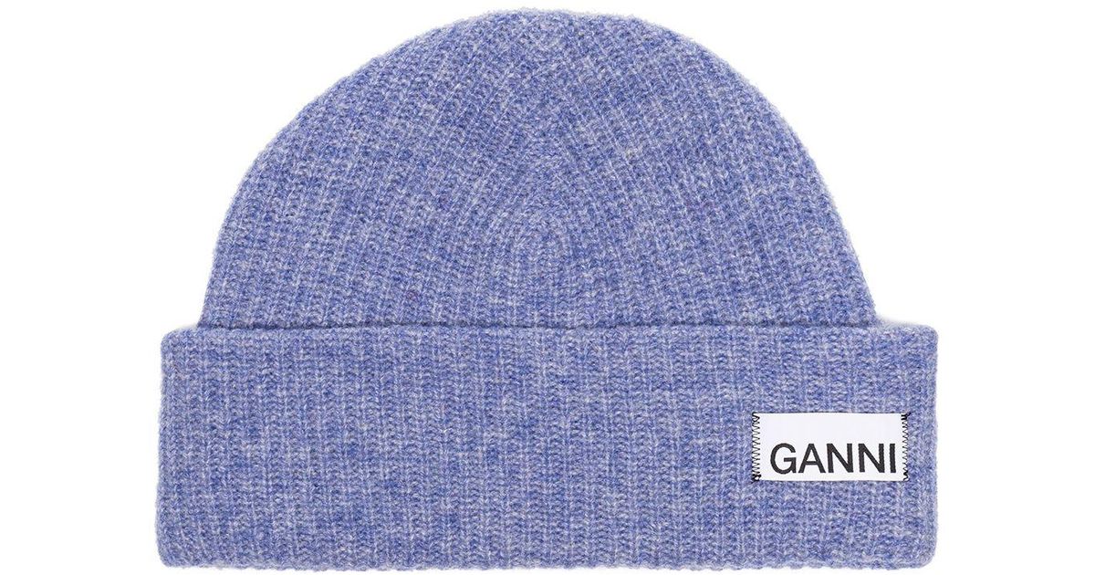 Ganni Wool Knitted Beanie Hat in Purple - Lyst