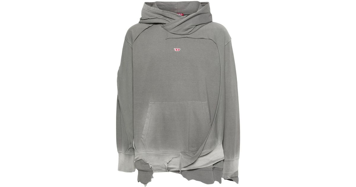 【DIESEL】 S Strahoop Hood Gray DIESEL Strahoop-N1 Distressed Effect Hoodie in Gray for Men