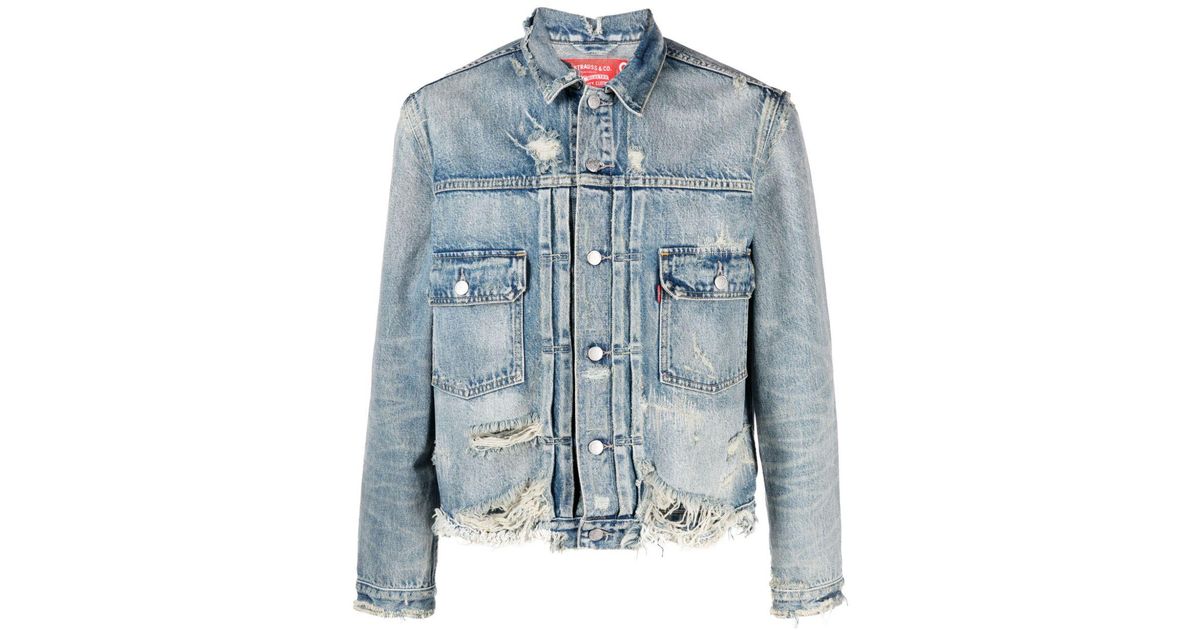 KENZO X Levi'Type Ii Distressed Denim Trucker Jacket in Blue KENZO X Levi'Type Ii Distressed Denim Trucker Jacket in Blue