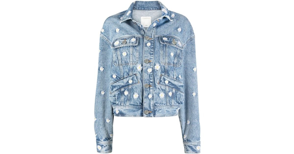 Sandro Daisy Embroidered Denim Jacket In Blue Lyst