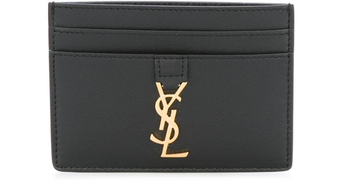 Saint Laurent Leather 'ysl' Credit Card Holder in Black Lyst