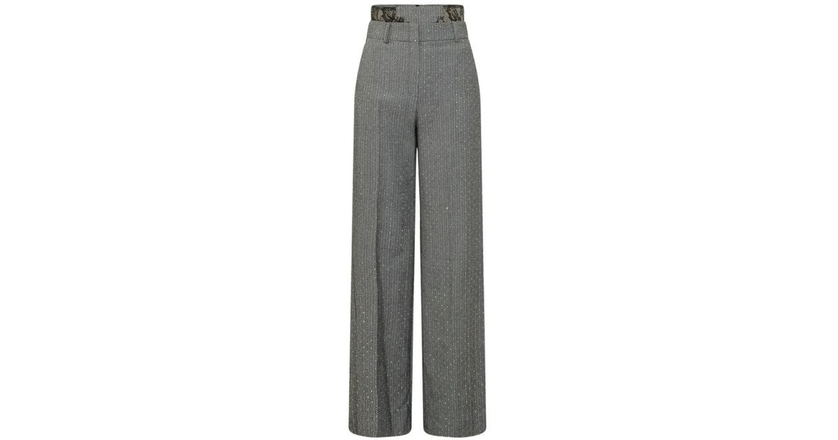 Lace Trimming Pattern ACTUALEE Herringbone-Pattern Lace-Trim Trousers in Gray | Lyst