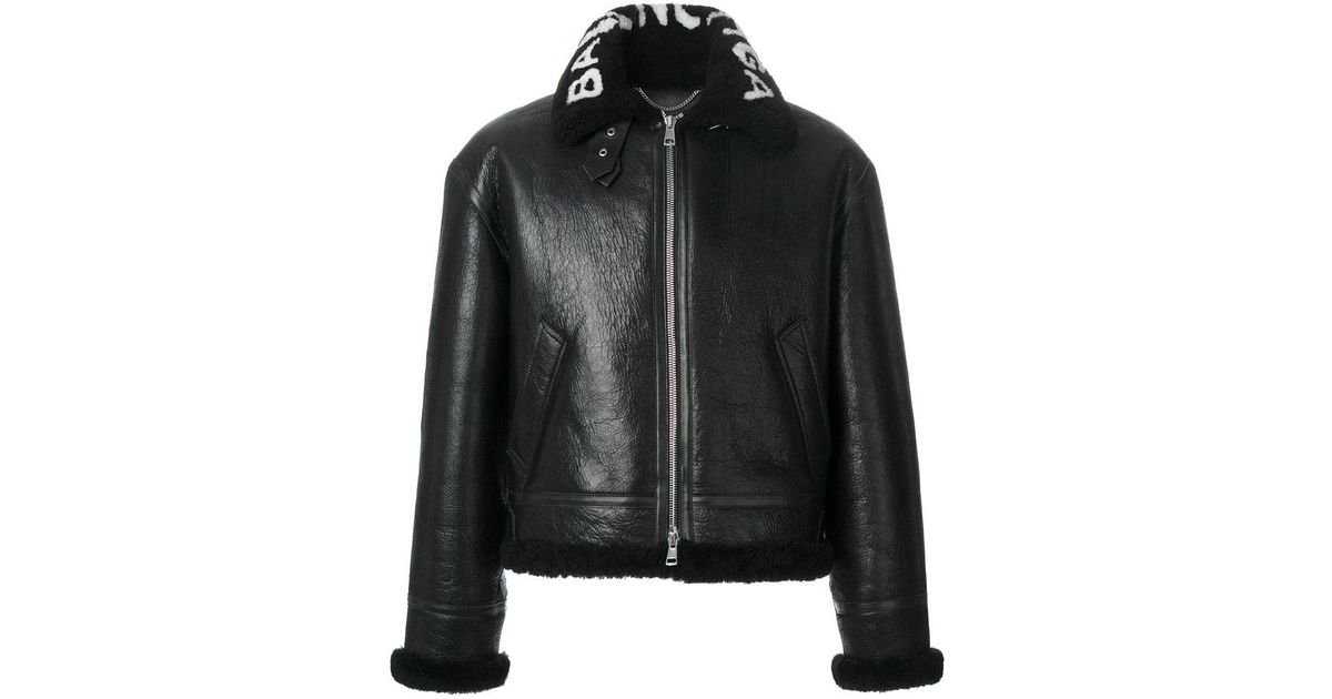 Balenciaga Bombardier Shearling Leather Jacket in Black for Men | Lyst  Canada