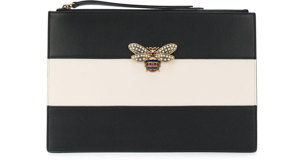 Gucci Leather Bee Clutch Bag in Black 