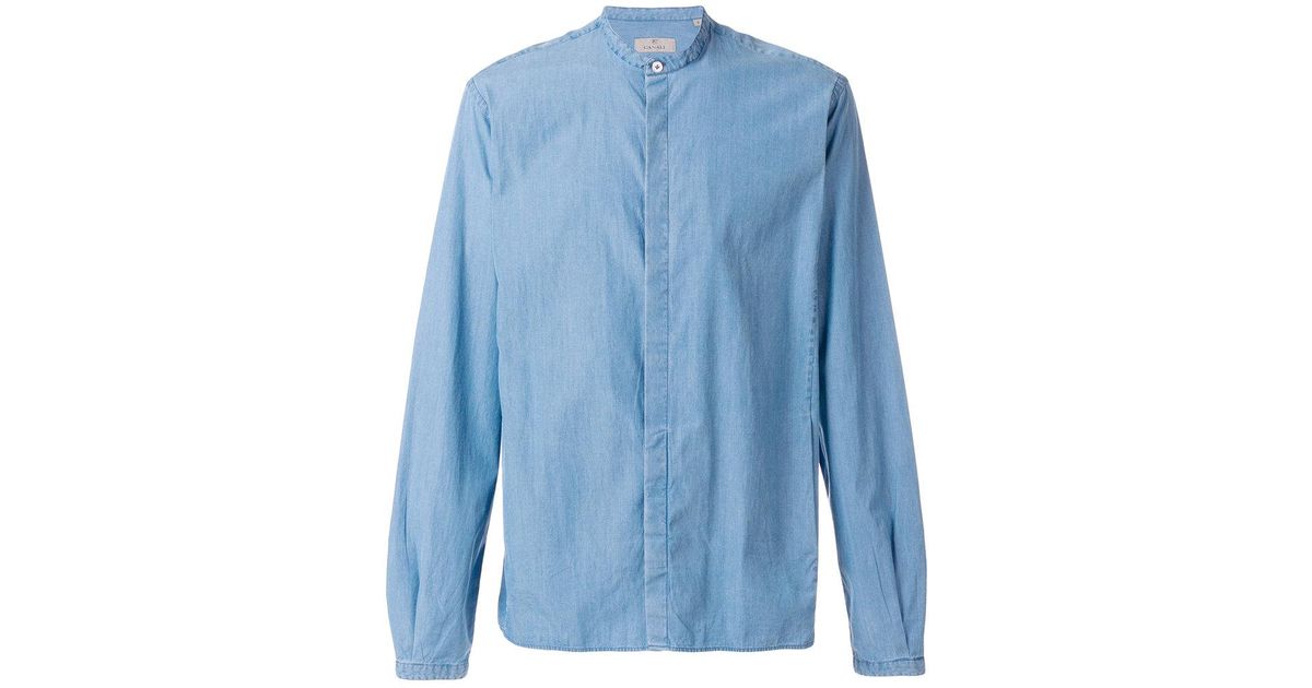 mandarin collar denim shirt