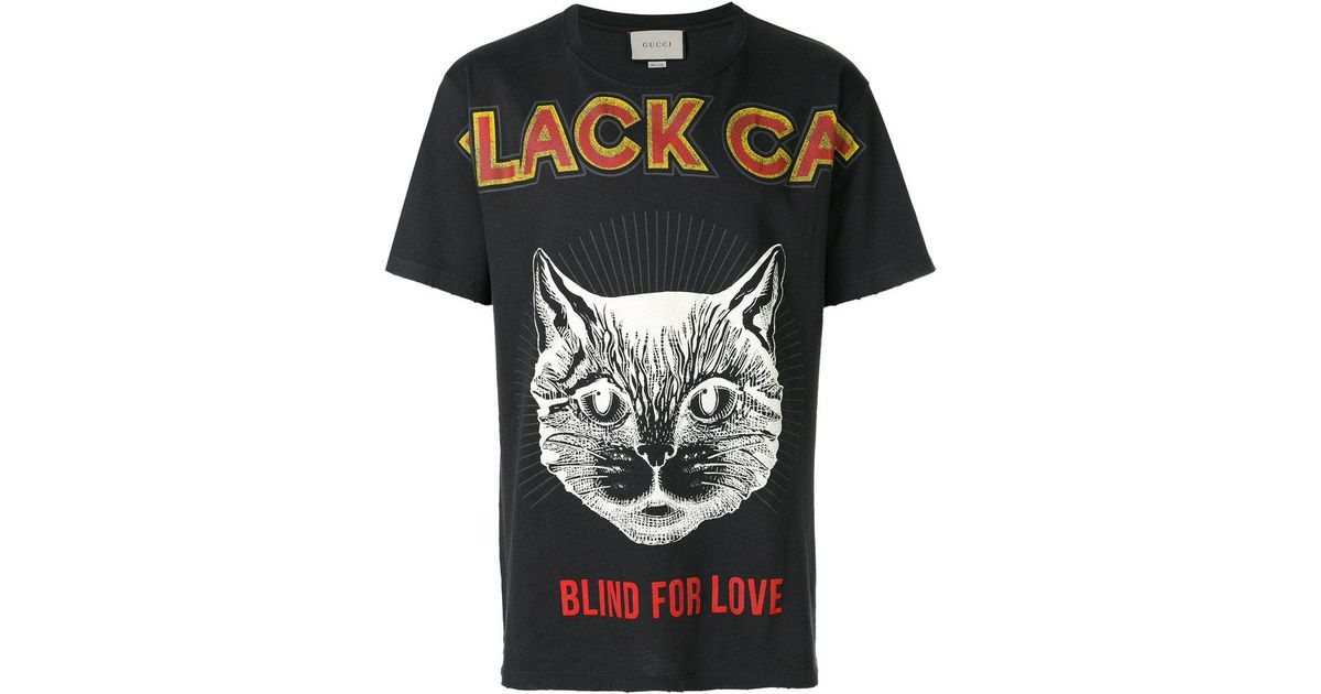 Gucci Cotton Black Cat Printed T-shirt in Grey (Gray) for Men | Lyst