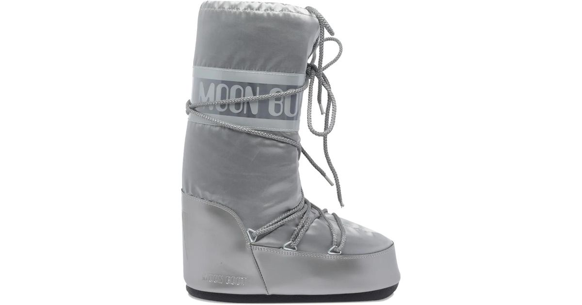 Moon Boot Icon Glance Satin Logo-print Boots in Grey | Lyst UK