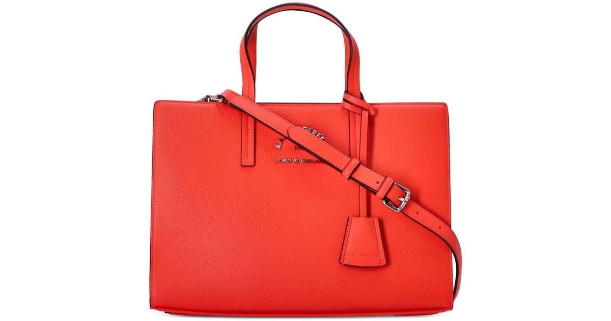 Karl Lagerfeld Logo-lettering Grained Tote Bag in Red | Lyst