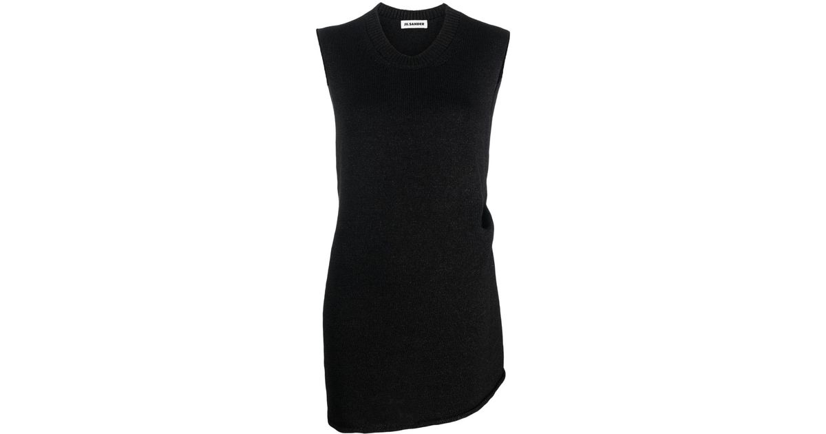 Jil Sander Asymmetric Knitted Vest in Black Lyst