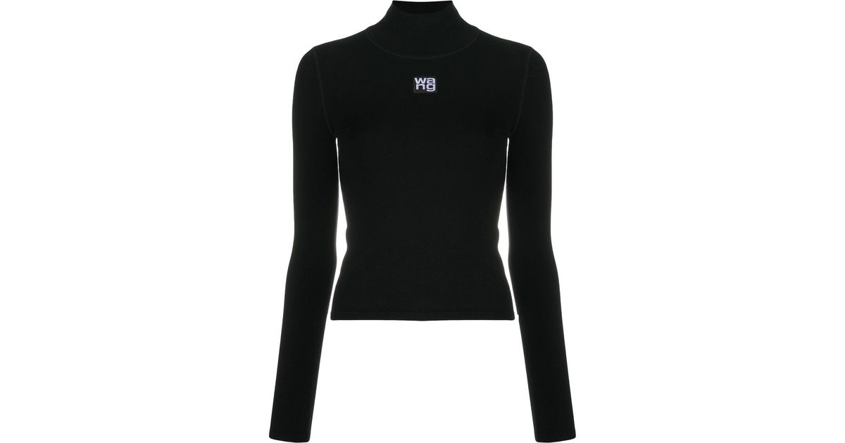 T By Alexander Wang High Neck Logo Top in Black - Lyst