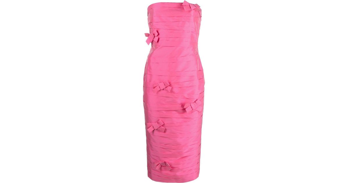 BERNADETTE Bow-detail Taffeta Midi Dress in Pink | Lyst