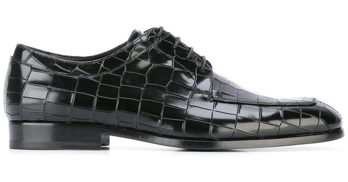 Armani Leather Embossed Crocodile Derby Shoes in Black for Men