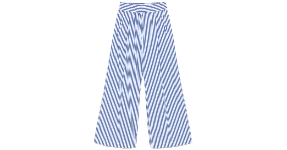 パンツ SEMICOUTURE Cotton blend trouser with striped motif Blu Semicouture Striped Trousers in Blue | Lyst
