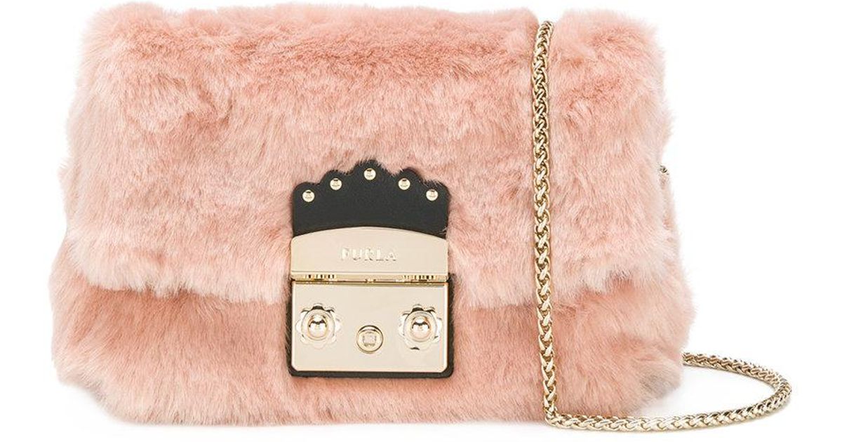 pink faux fur bag