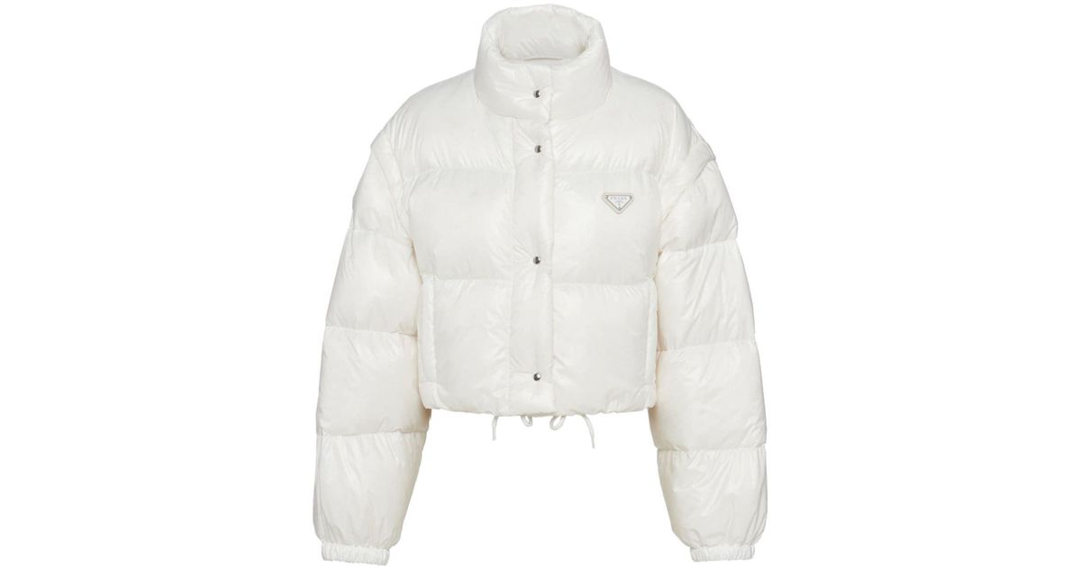 Prada Re-nylon Cropped Puffer Jacket in White | Lyst UK