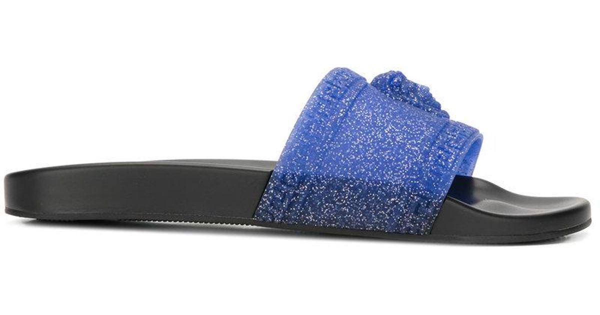 blue versace slides