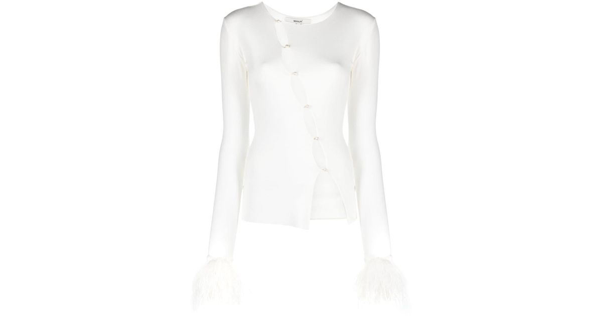 MANURI Domino diagonal button-detail cardigan - White