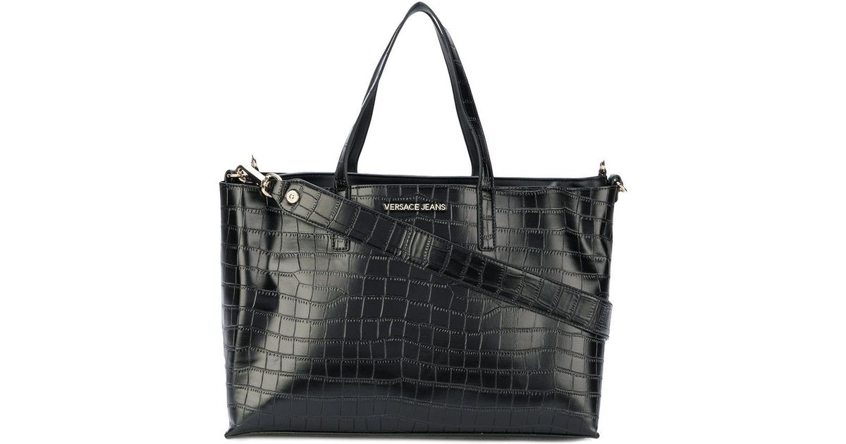 Download Versace Jeans Mock Croc Tote in Black - Lyst