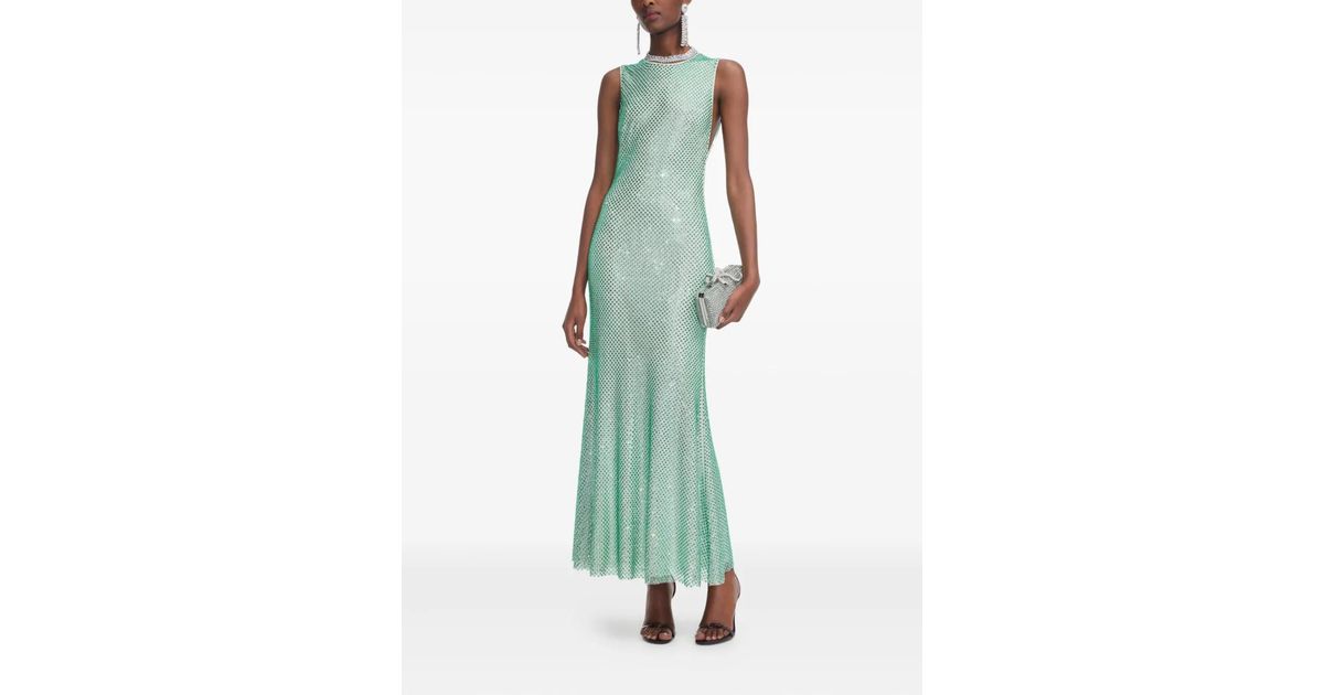 Self-Portrait Mint Rhinestone Mesh Midi Dress in Green | Lyst