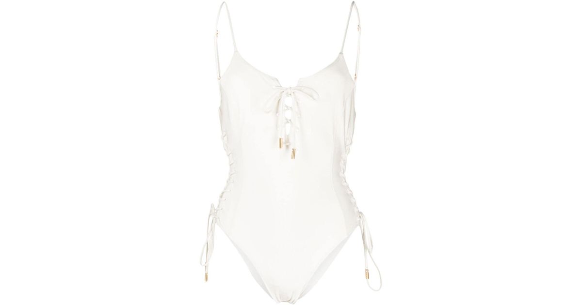Cult Gaia Hallie Lace-up Swimsuit in White | Lyst