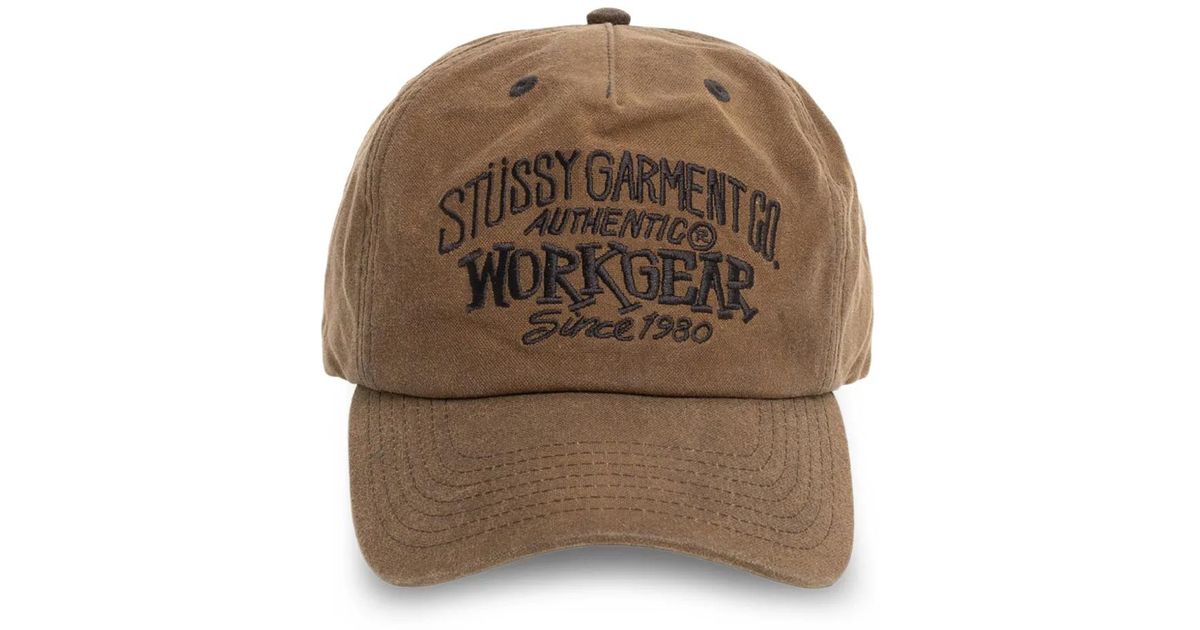 帽子 STUSSY MID DEPTH WORKGEAR SNAPBACK Brown Stussy Mid-Depth Workgear Waxed Snapback Cap in Brown | Lyst