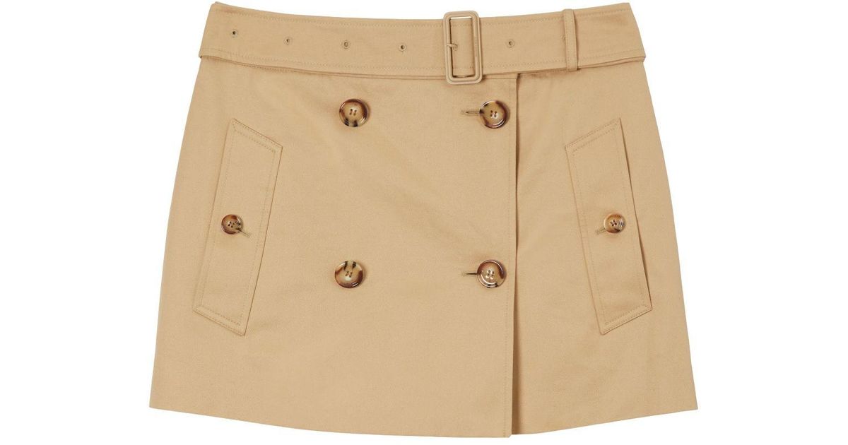 Burberry Gabardine Trench Cotton Miniskirt in Natural | Lyst