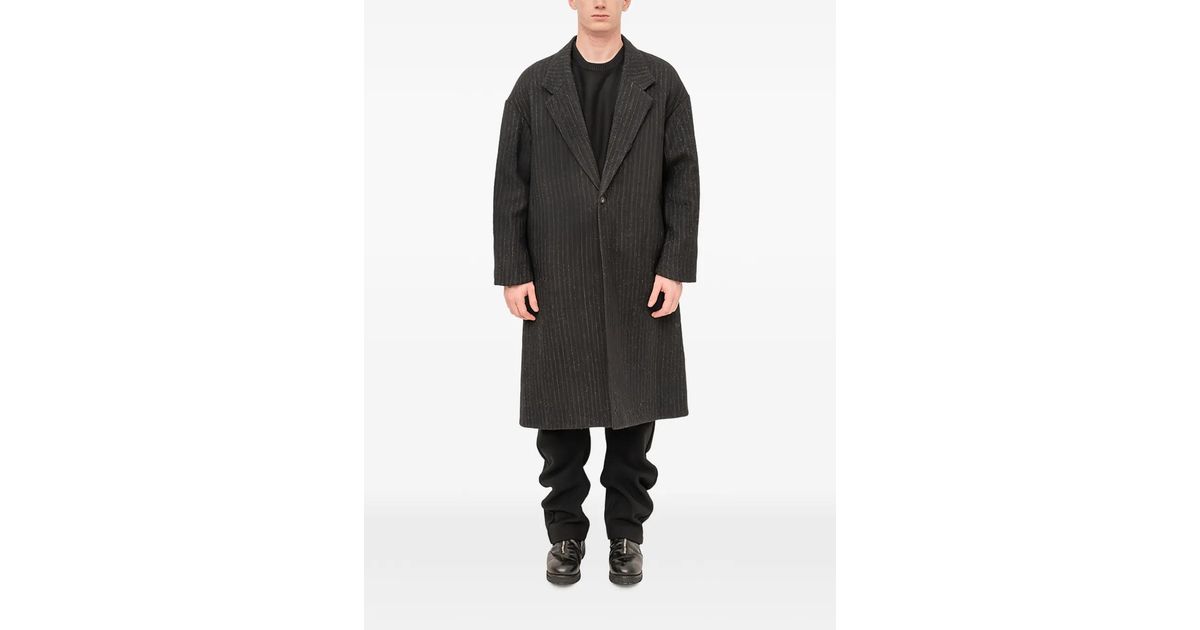 DEVOA Striped Wool Single-Breasted Coat in Black for Men | Lyst 