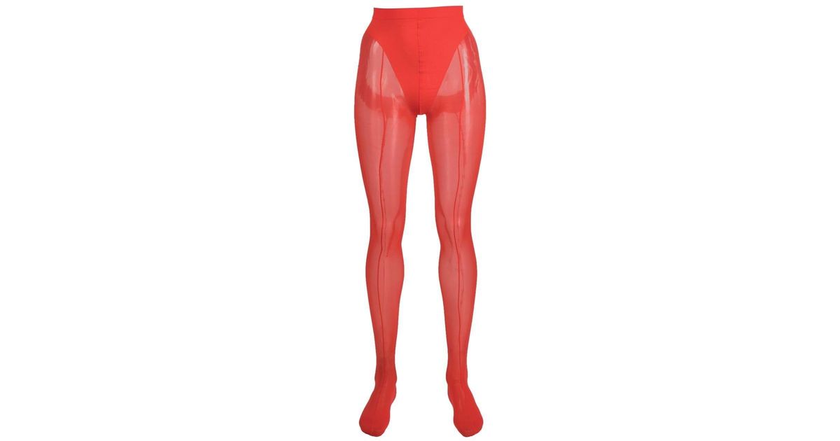 Wolford X Mugler Meshpanelled Tights in Red Lyst