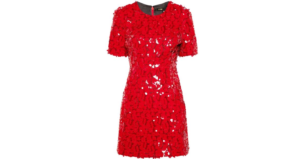 Maje Sequin-Embellished Crew-Neck Mini Party Dress in Red | Lyst