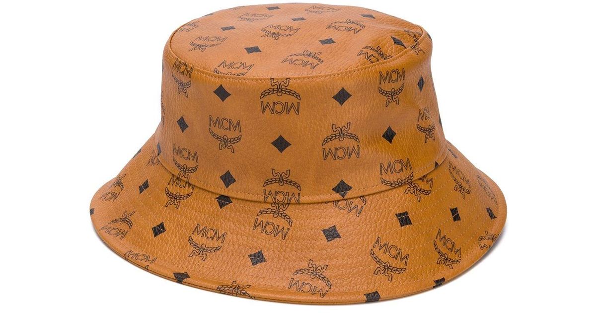 MCM Leather Visetos Bucket Hat in Brown 