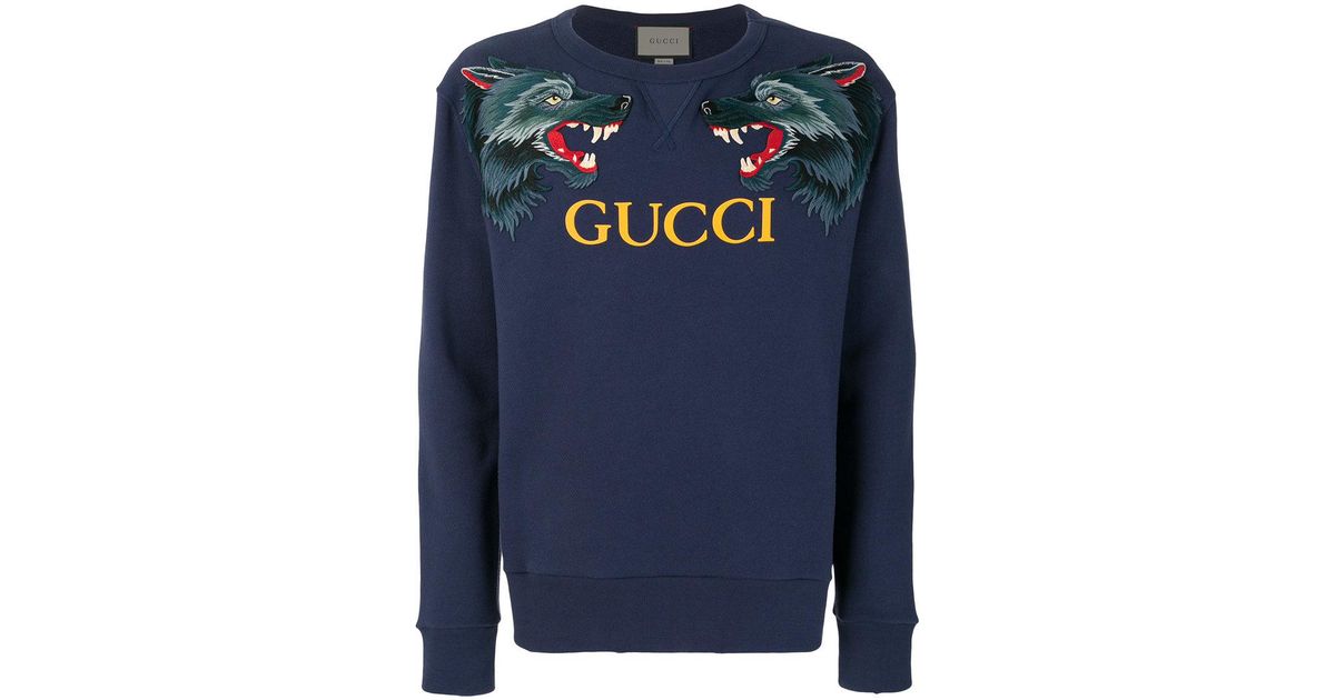 gucci blue wolf sweater