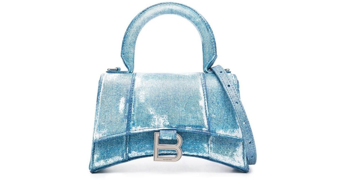 Balenciaga Hourglass XS Crocodile Teal Top-handle Bag