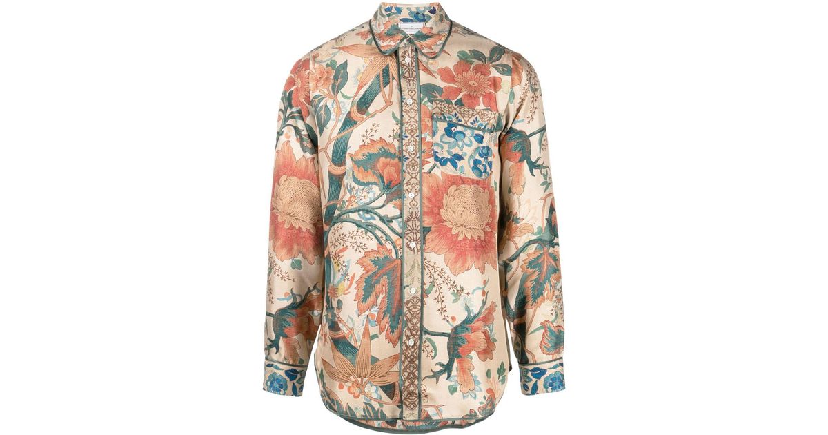 Pierre Louis Mascia Monogram Silk Shirt in Natural for Men