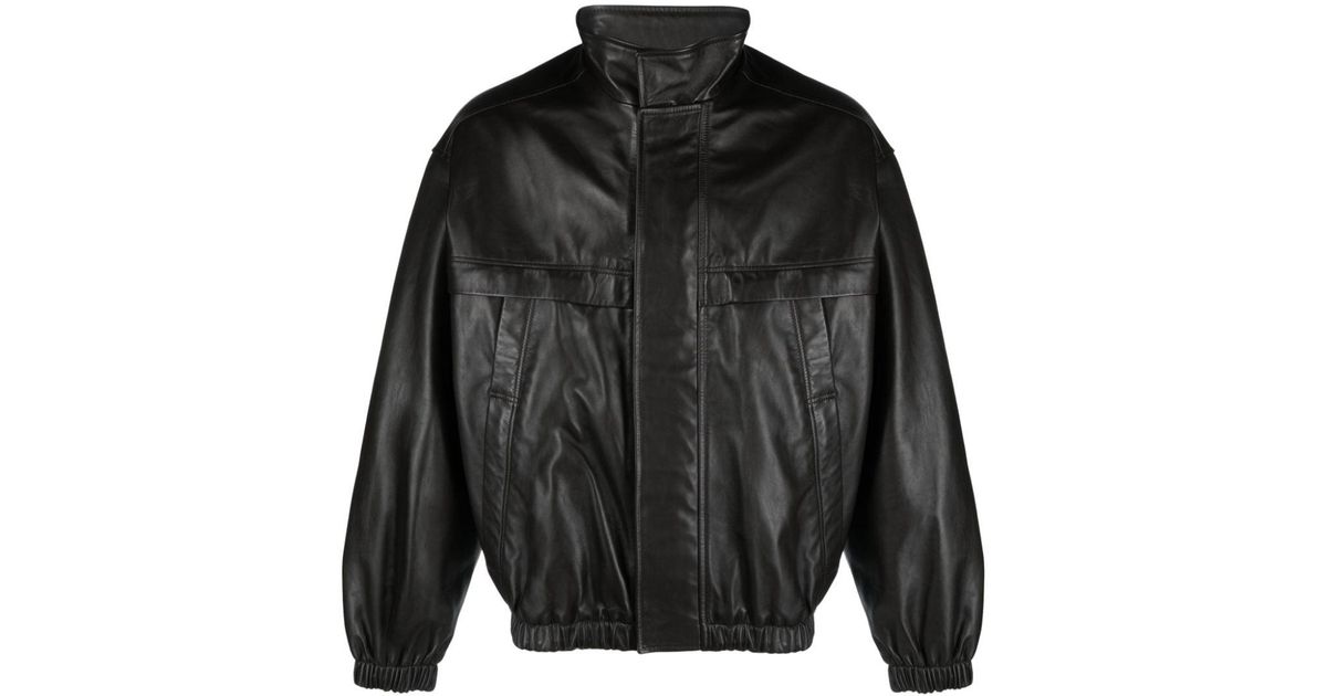 メンズ Lemaire Boxy-fit Leather Blouson ブラック | Lyst